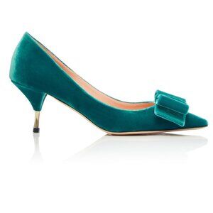 Rochas Green Velvet Bow Heels Bows Holiday Shoes Pumps 39 8.5 9 NWT